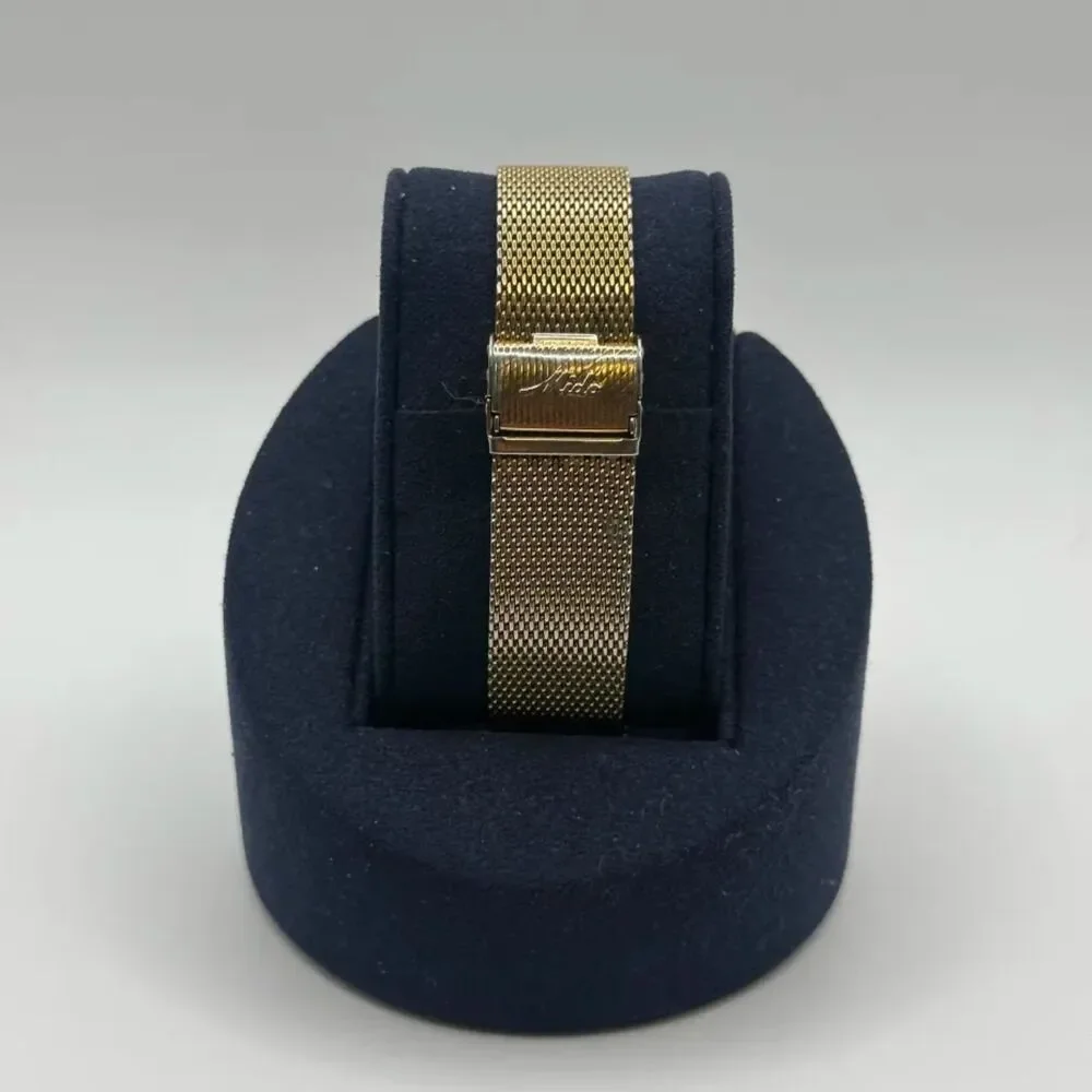 Vintage Mido Commander Estelaris Datoday Gold Tone Mesh Bracelet Watch 0583